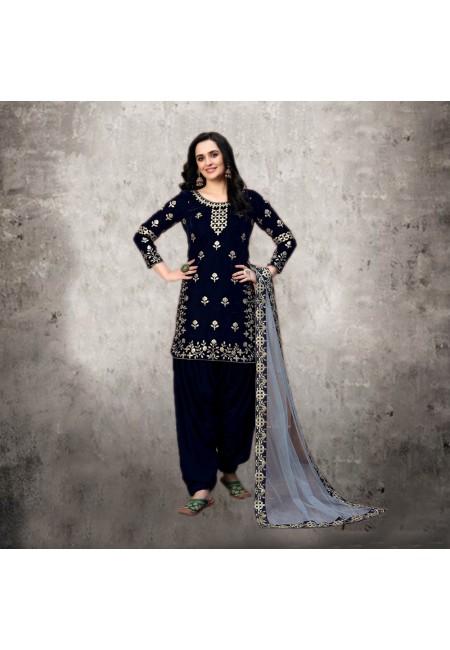 Black Color Designer Velvet Salwar Suit (She Salwar 530)